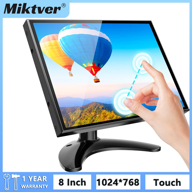 Miktver Small HD 1024 768 Metal Housing Touch Screen 8 Inch Desktop LCD Monitor With HDMI VGA AV BNC USB Port, Built-in Speaker