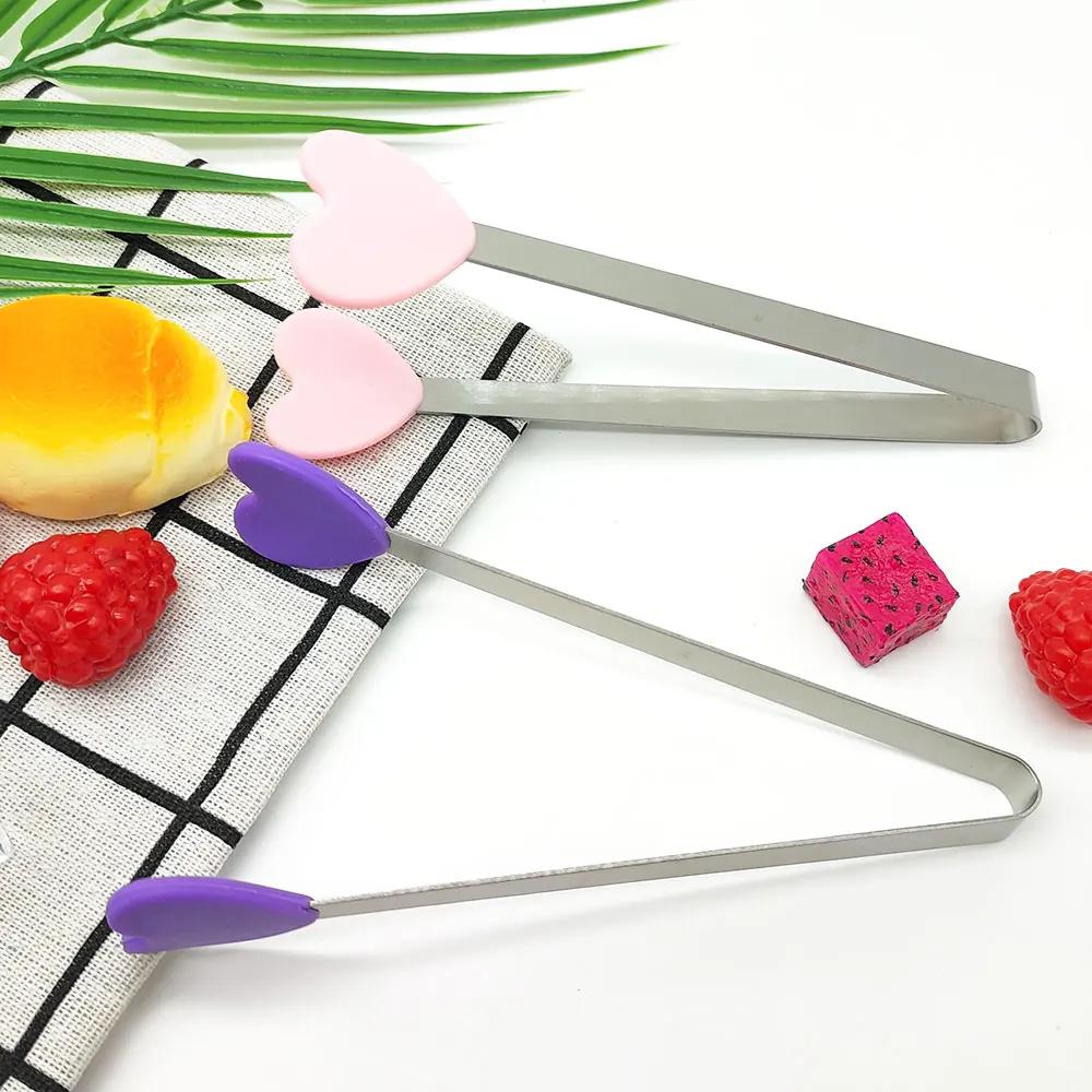 Food Grade Heart Shape Silicone Mini Tongs Non-Slip Cooking Tongs Small Food Ice Cube Clip For Home Kitchen BBQ