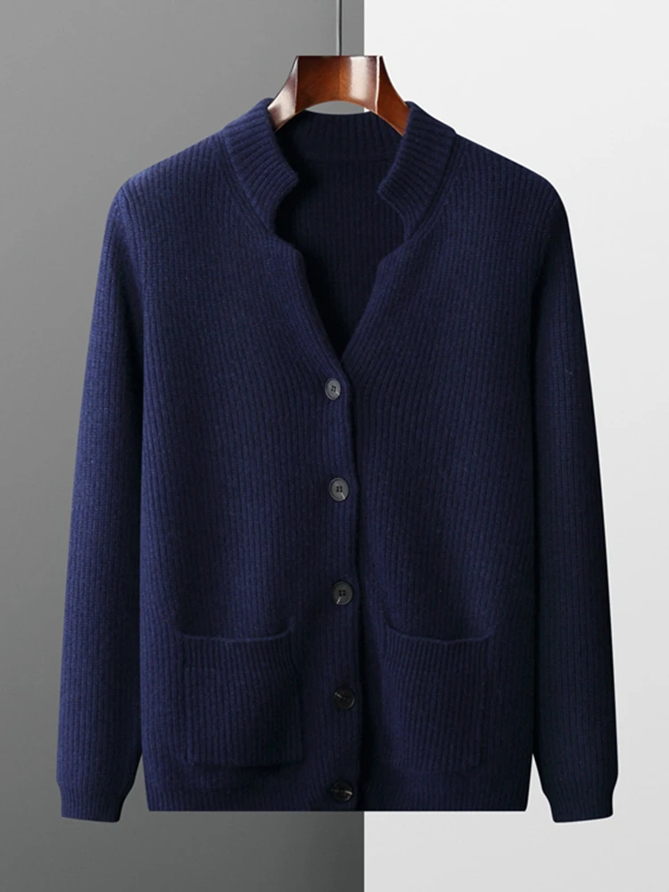 Aliselect Quality Autumn Winter Men Soft Warm Cashmere Knitwear 100% Cashmere Sweater Thick Cardigan Casual Style Jacket Tops 3