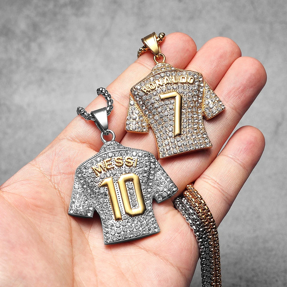 CR7 Messi Haaland Mbappé Neymar Football Jersey Men Necklaces Stainless Steel Pendant Chain Punk HipHop New In Jewelry Wholesale 2
