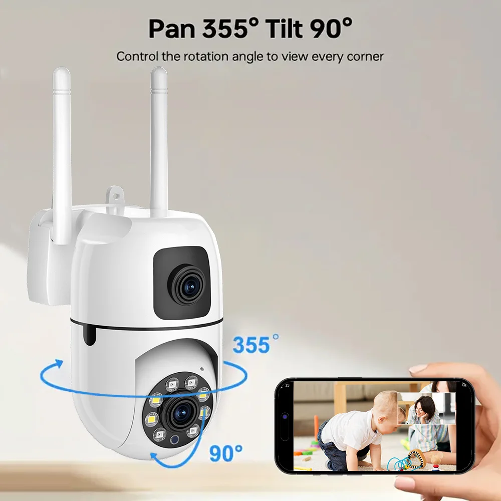 Dual Lens IP Camera 2.4Ghz WiFi Security Protection Full Color Night Vision PTZ CCTV Video Surveillance Camera 3MP 5