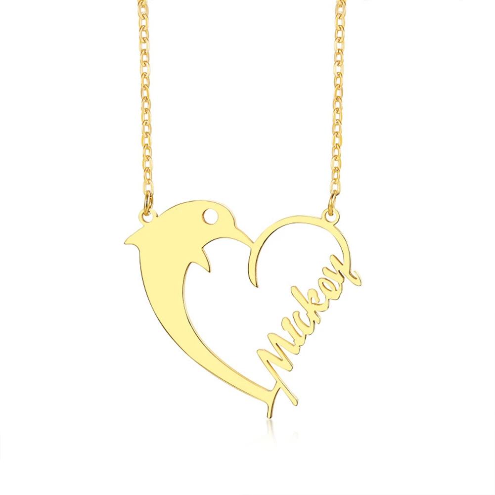 

YHLISO Stainless Steel Love Heart Dolphin Personalized Custom Name Pendant Necklace Animal Jewelry for Women Birthday Gift
