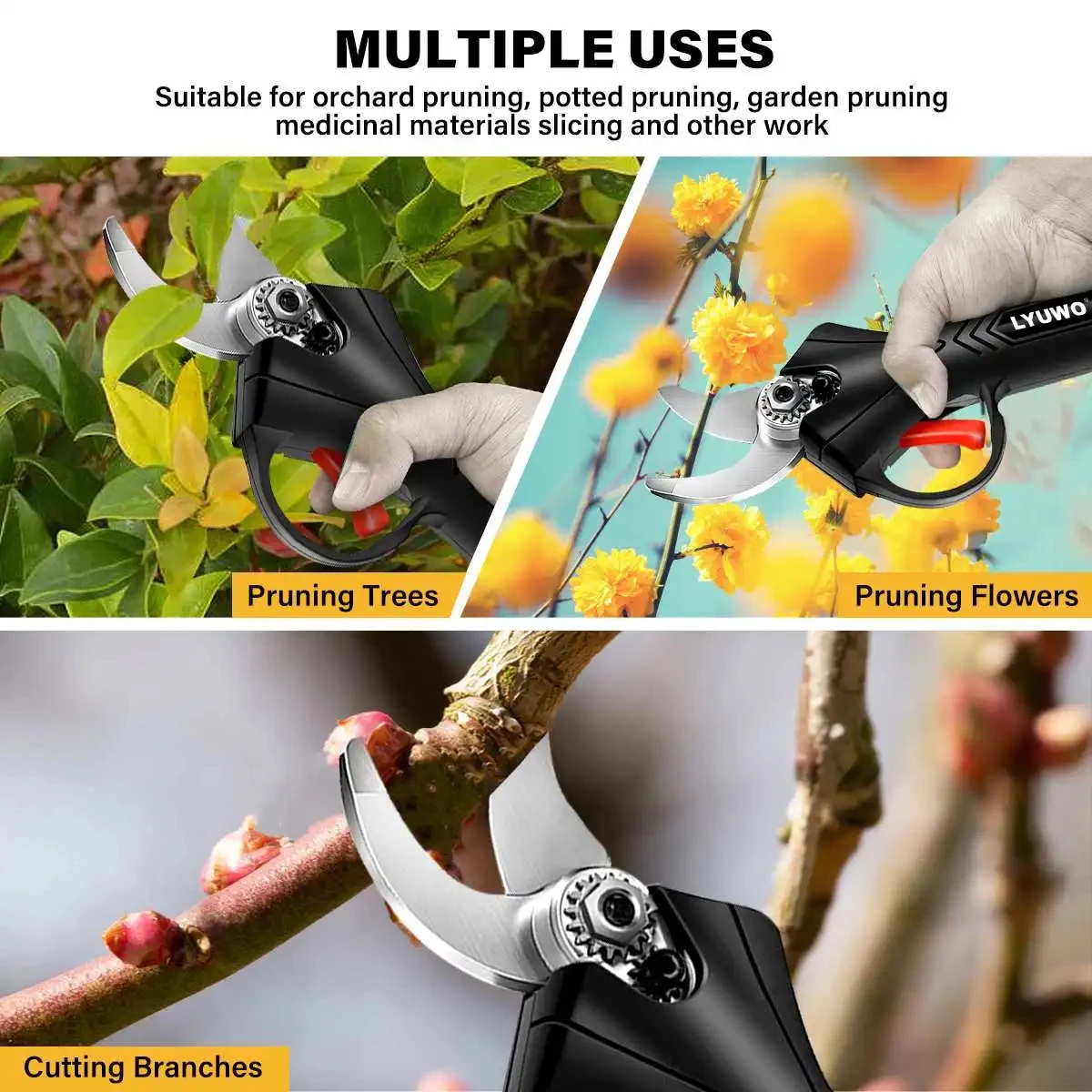 LYUWO 198VF 30mm Cordless Electric Pruner Pruning Shears Efficient Fruit Tree Bonsai Pruning Branches Cutter Landscaping Tool 2