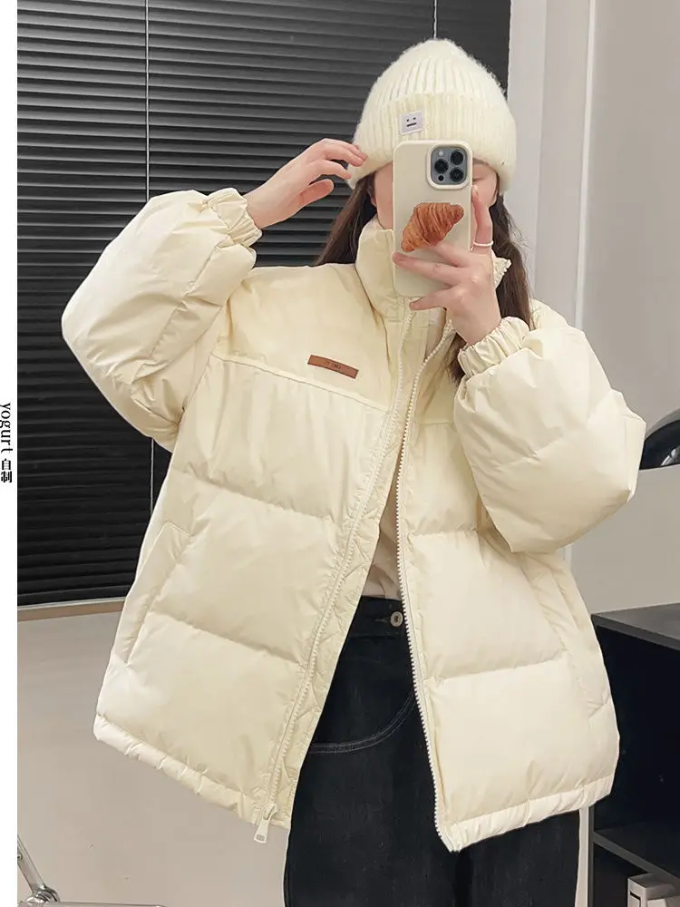 

2023 New Down Jacket Women Winter Stand Collar Casual Light Puffer Coat White Duck Down Short Parkas Solid Color Outerwear D29