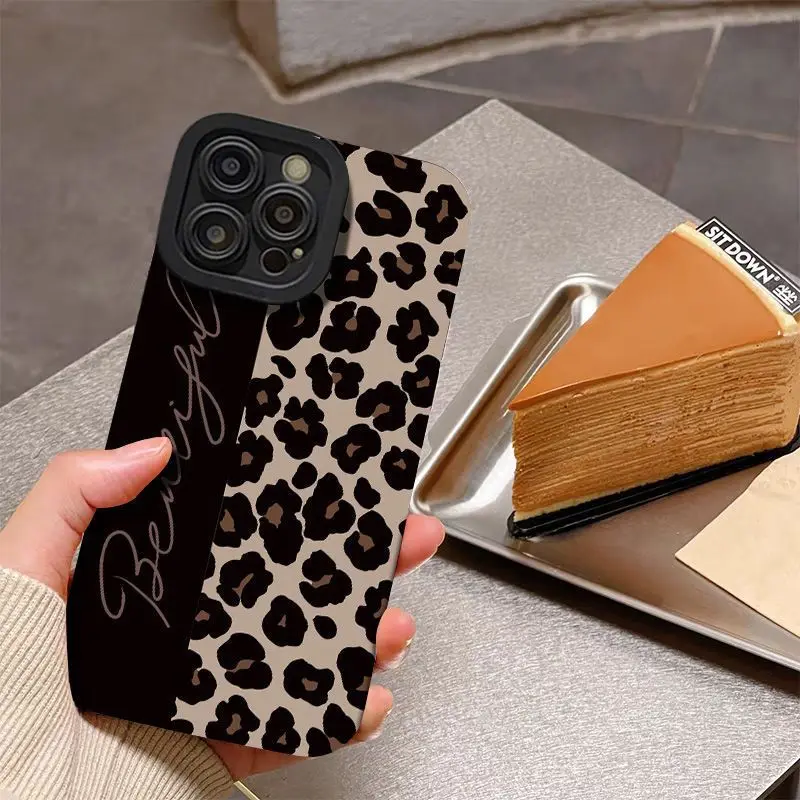 Y2K Luxury Leopard Print English Letter Soft Phone Case