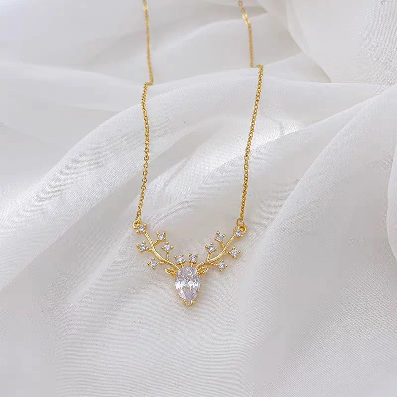New Bohemian Elk Pendants Necklaces for Women Gold Color Metal Chain Crystal Branch Luxury Wedding Neck Jewelry 2026 new trend 3