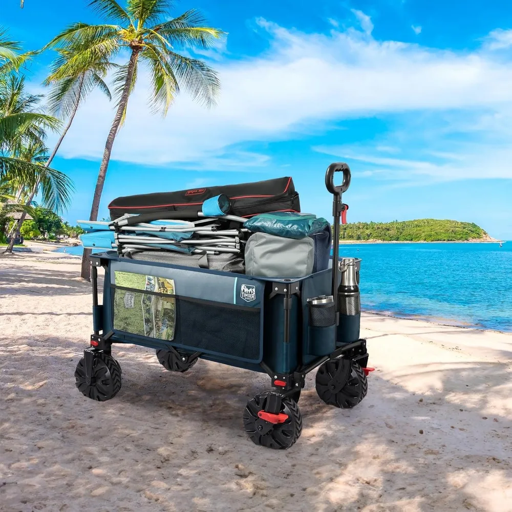 Outdoor Foldable Trolley With Brakes Practical Folding Cart Heavy Duty All Terrain Wheels for Shopping Camping Garden, Blue