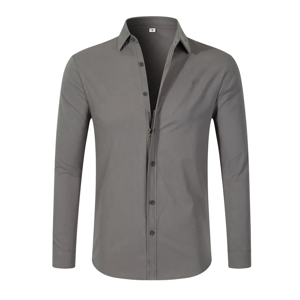 Men Casual Long Sleeve Zip Up Oxford Shirt