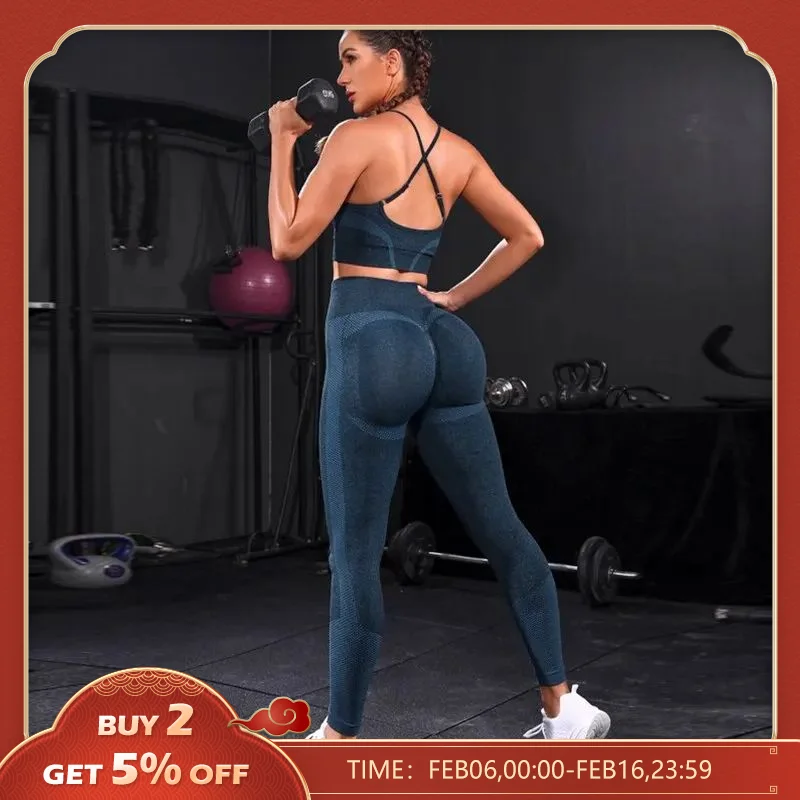 2 Pieces Women's Tracksuit Seamless Yoga Set Workout Sportswear Gym Clothing High Waist Leggings Fitness Sports Suits