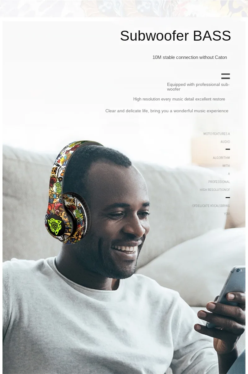 Bluetooth 5.1 gaming headset with vivid colours and LED