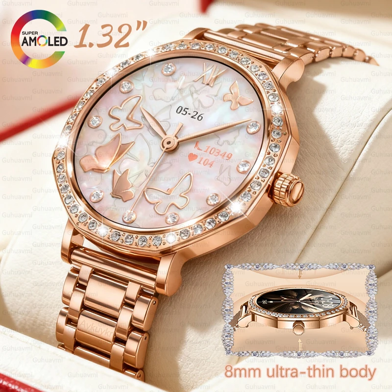 Luxury Women's Smartwatches Diamond Dial Fashion Smart Watch Heart Rate Monitor Sleep Tracking IP67 Waterproof For Android & IOS