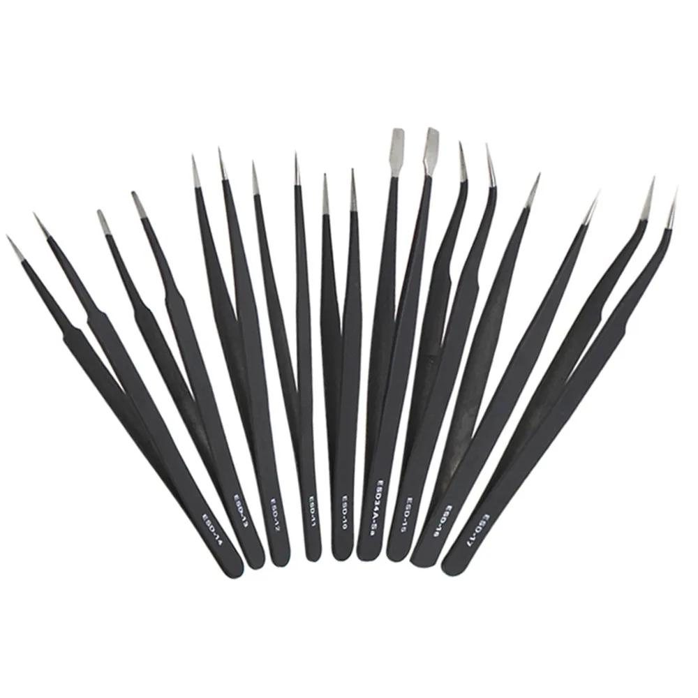 

9Pcs Precision Tweezers Set ESD Anti Static Stainless Steel Tweezers Repair Tools for Electronics Repair Soldering Craft