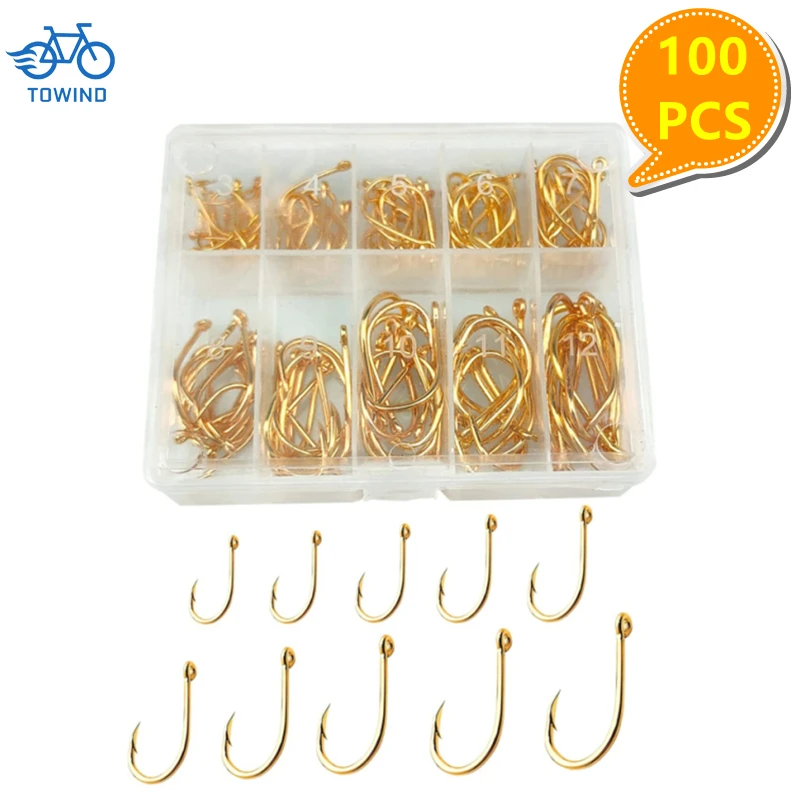 New100PCSFishingHooksSetCarbonSteelSingleCircleFishingHook