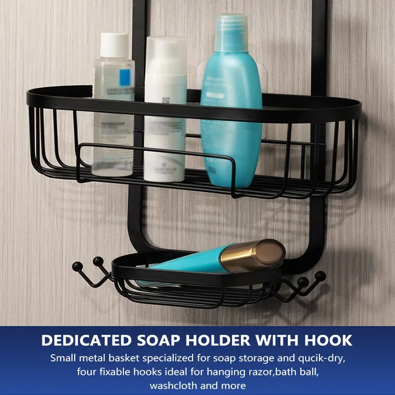 

Without Shelves Caddy Towel Hooks Head Bathroom Organizer For Rack With Storage Shower Over Drilling Hanging