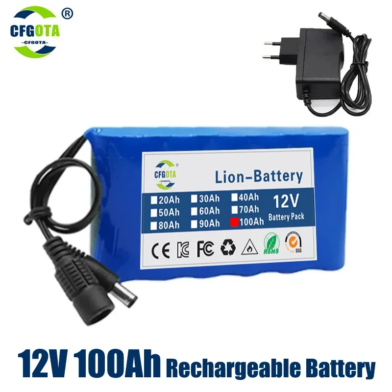 

12V 100Ah Lithium Battery Pack Capacity DC 12.6V 100Ah CCTV Camera Monitor,fishing lights,xenon lamp,loudspeakers with Charger