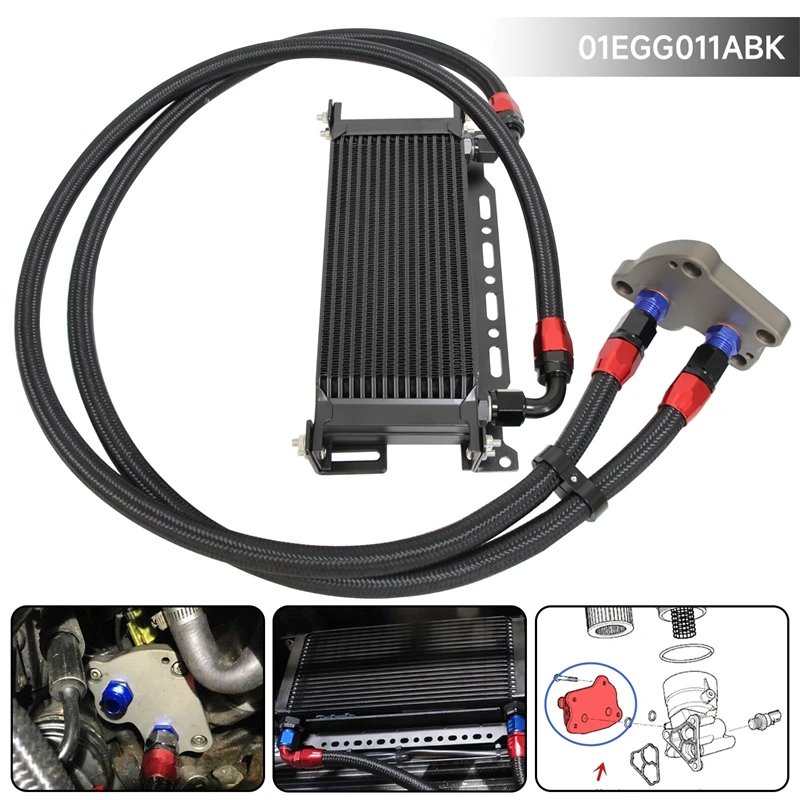 

13/15/16 Row Oil cooler w/ Mounting Bracket+Adapter Hose Kit For BMW Mini Cooper S R50 R52 R53 1.6L 02-06 Black/Silver