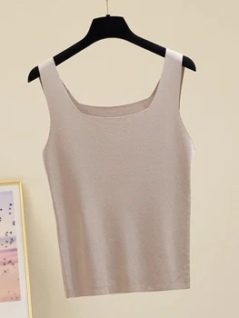 المرأة محبوك قبالة الكتف قمم للدبابات ، أنثى اللياقة البدنية قميص قصير ، مثير طوق مربع أعلى المحاصيل ، أحادية اللون ، الصيف 2