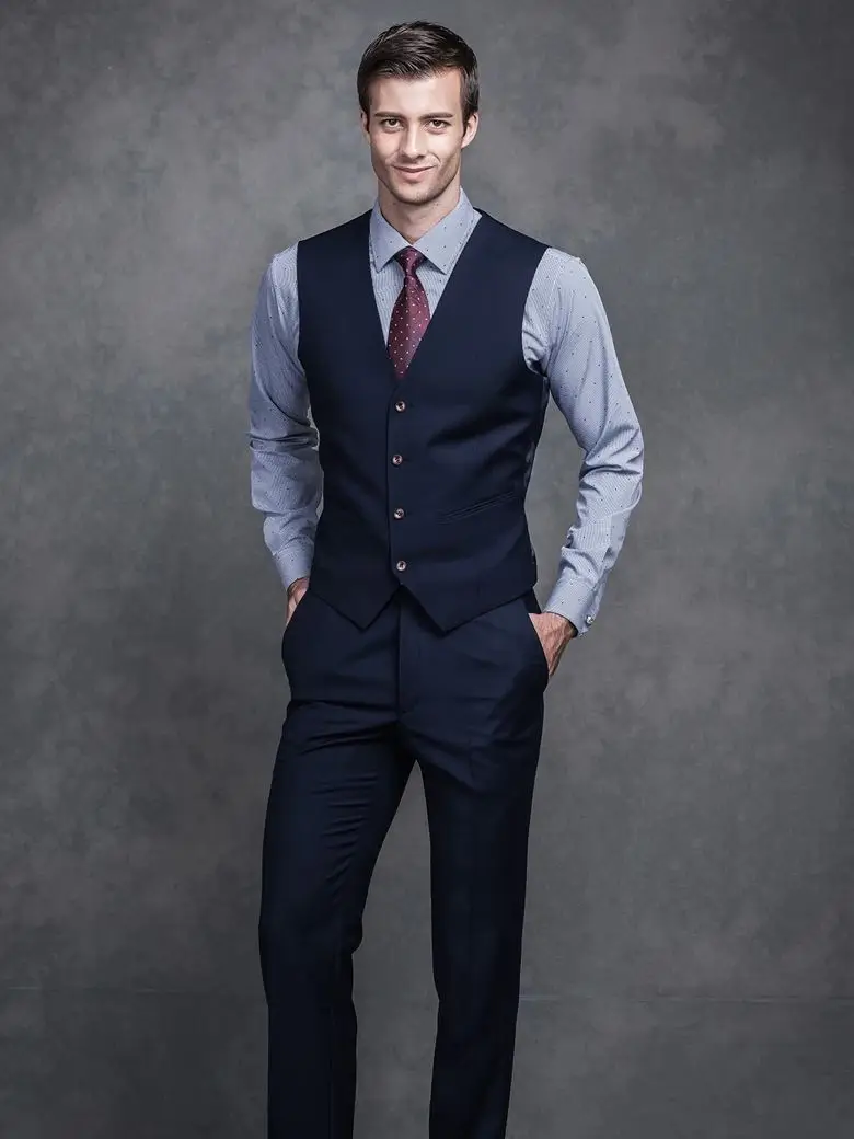Formal Navy Blue Men's 3 Piece Suit Fashion Single Breasted Smart Casual Slim Fit Groom Wedding Tuxedo for Party Prom Business