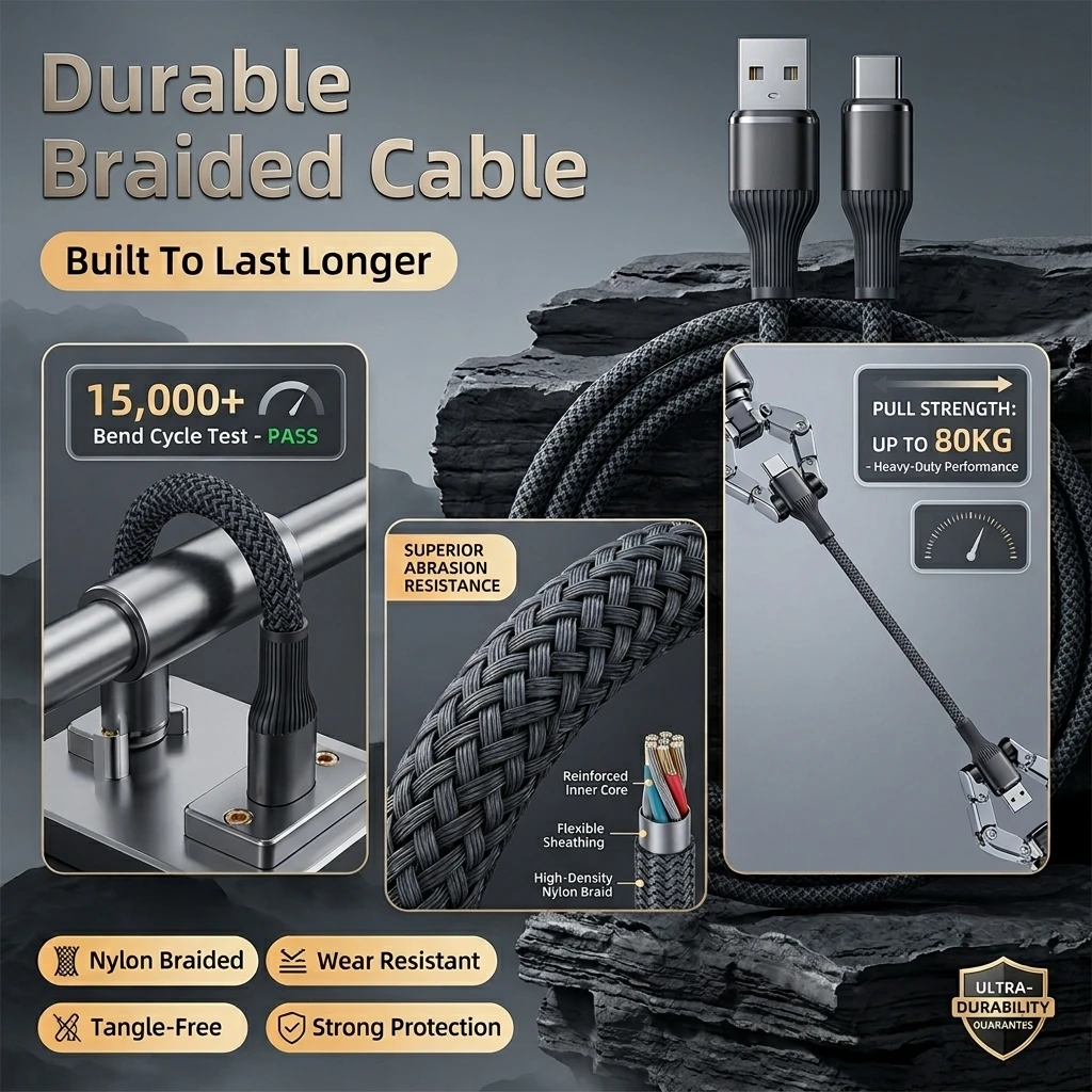 High-Performance 100W USB A to C Braided Cable with Super Fast Charging Capability