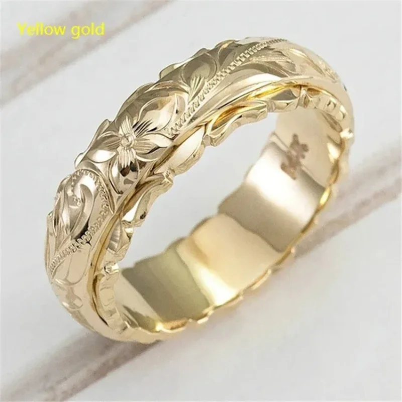 14k Gold Rings Plated Suspended Carved Rose Flower Ring Ornaments Tail Ring Female Engagement Rings Women Bling Wedding
