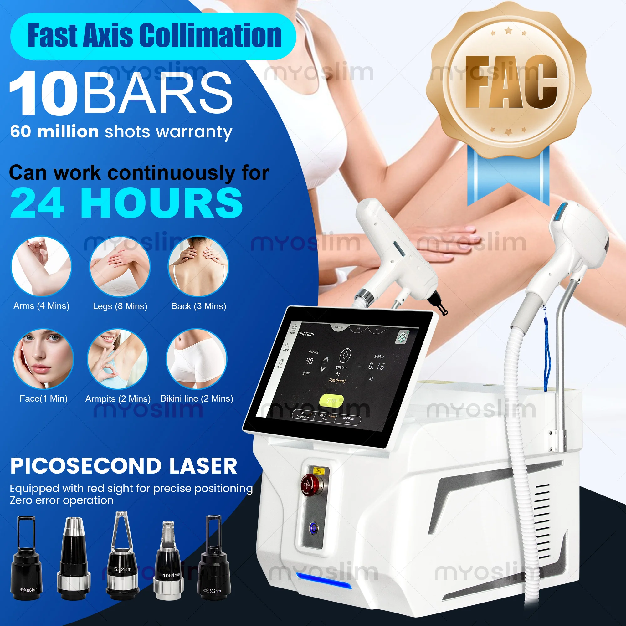 5000W 2 IN 1 Professional 4 Wave 808 Diode Laser FAC Permanent Painless Hair Removal Picosecond Laser Tattoo Removal Machine 2