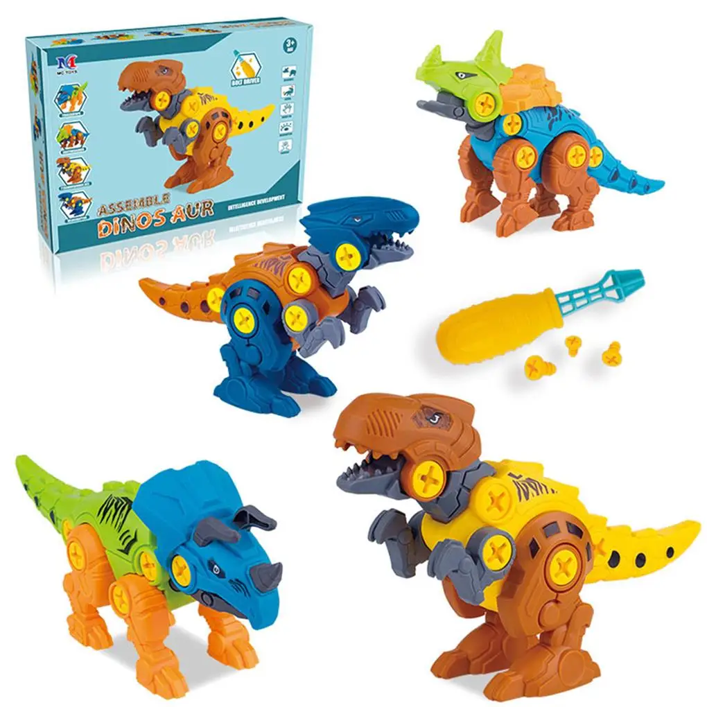 

4pcs/set DIY Dinosaur Assembly Toy Disassembly Dinosaur Figures Model Kit Educational Construction Play Set for Kids