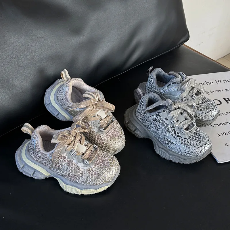 Spring New Children's Fishing Net Water Diamond Running Shoes Boys Girl Explosive Street Trendy Sports Shoes 4-15 years old