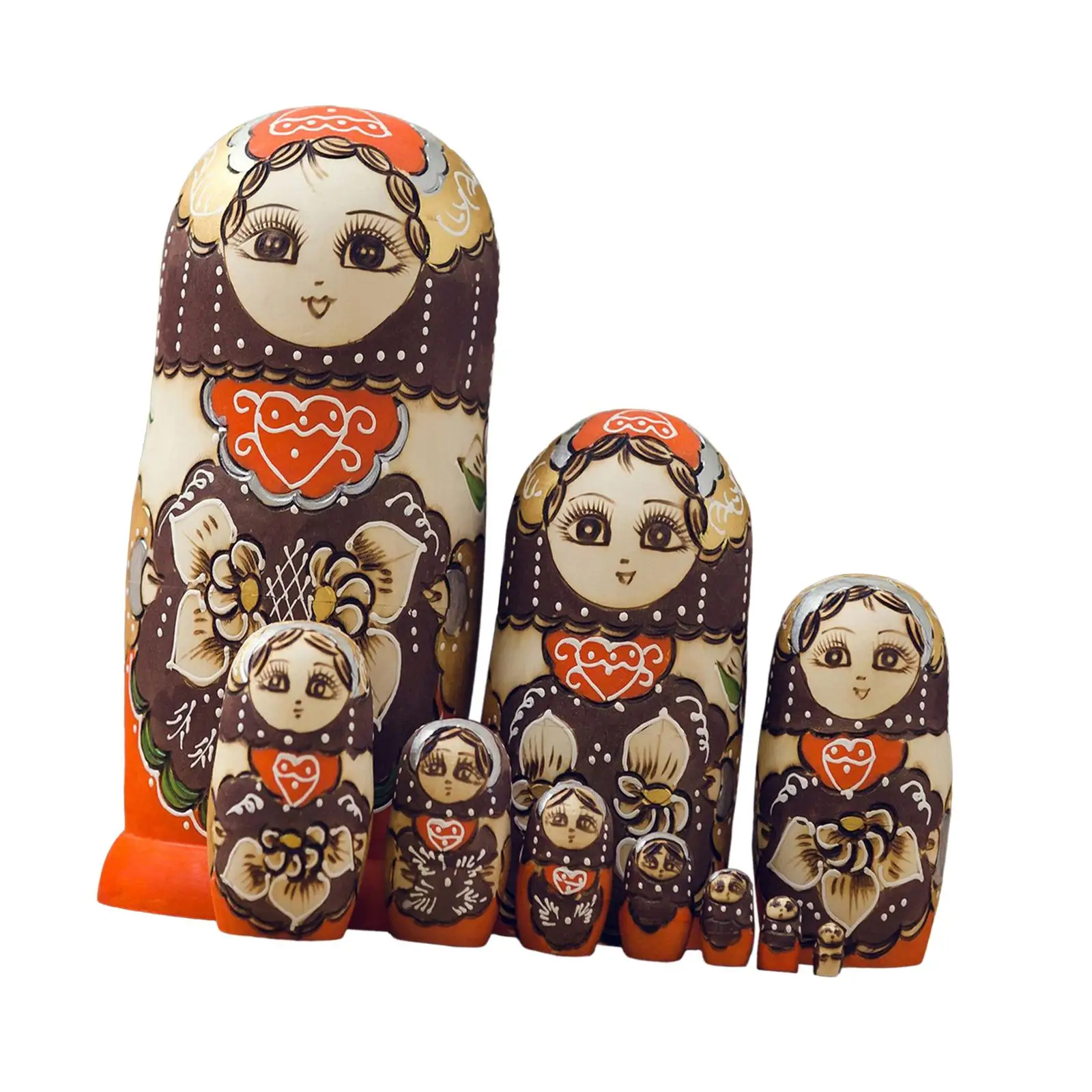 

Girl Nesting Dolls Russian Stacking Toy 10Pcs Wooden Matryoshka Kids Gifts Housewarming Gifts Paintings Manually Done Adorable