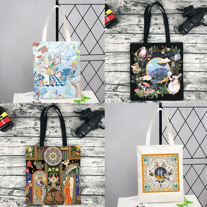 Vintage fabric shopping bag Moisture-proof large EVA composite simple  modern tote bag household foldable clothing storage bucket - AliExpress