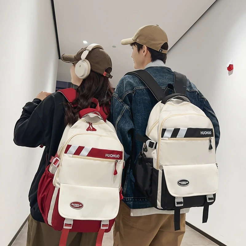 Fashion waterproof nylon women Backpack Girl travel High capacity Mochila student men black and white patchwork color laptop bag