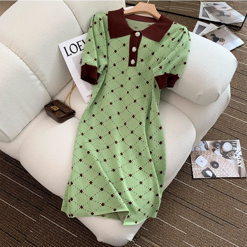 

Fashion Plaid Polo Loose Dress Women ShortSleeve Chic Spring Summer Dress Party Single Breasted Vintage Office Lady 2023 New