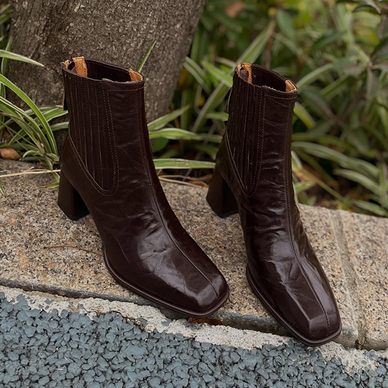 

Heihaian Chelsea Boots 2023 Autumn/Winter New Retro Style Zipper Ankle Boots Square Head Thick Heel Boots For Women