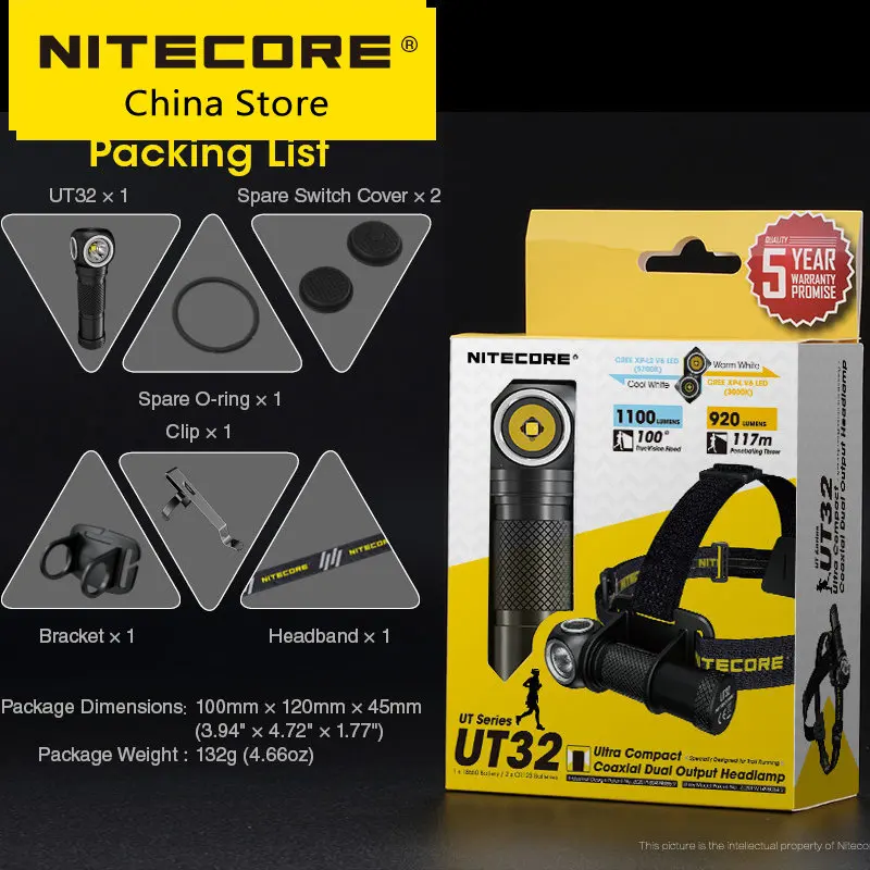 Nitecore-屋外LEDヘッドライト,1100lm LED電球,バッテリー18650,ウォームホワイト,デュアル光源,オリジナル  AliExpress