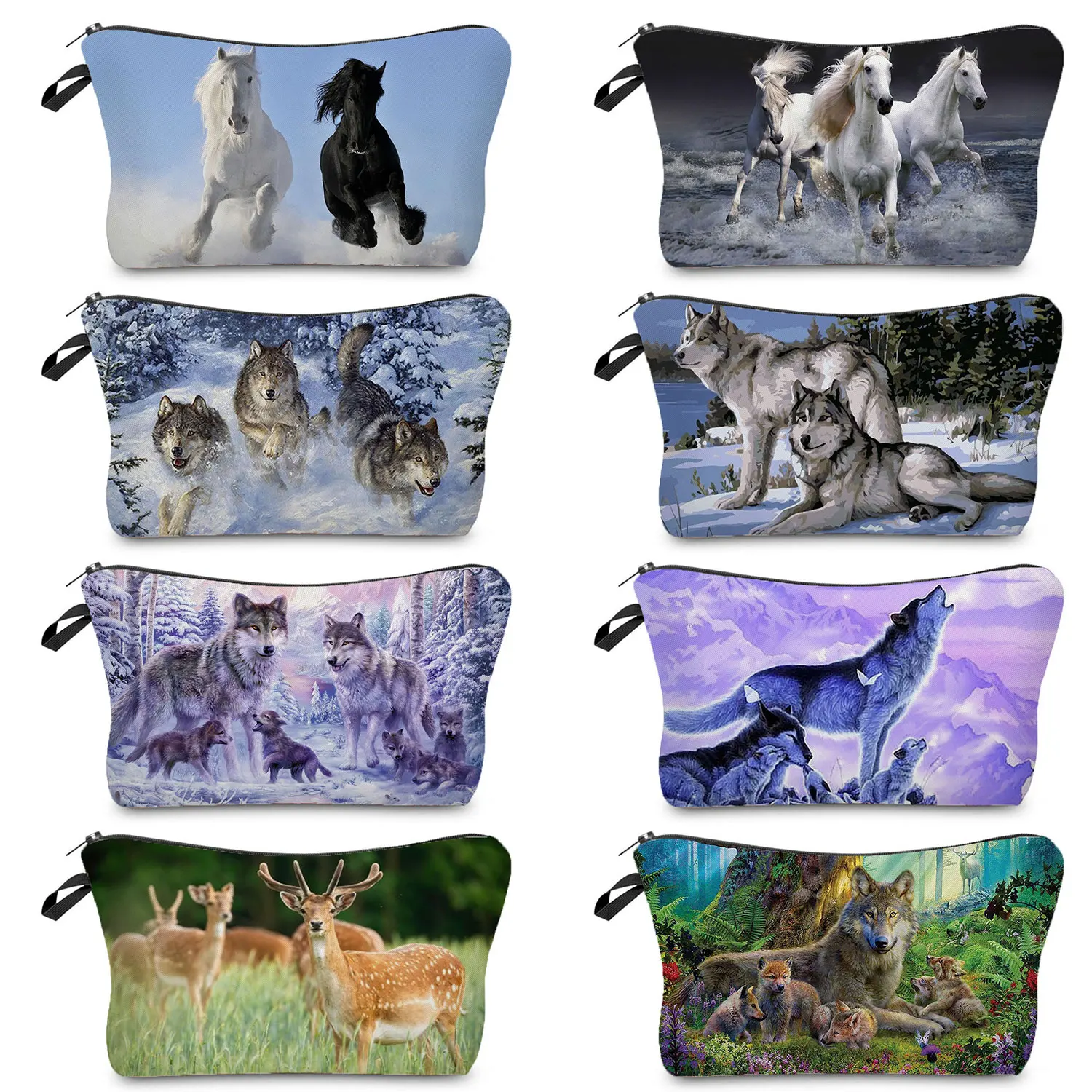 

Wolf Horse Deer Animal Print Travel Large Capacity Cosmetic Bag Toiletry Bag Pencil Cases For Girls Makeup Bags Women's Portable