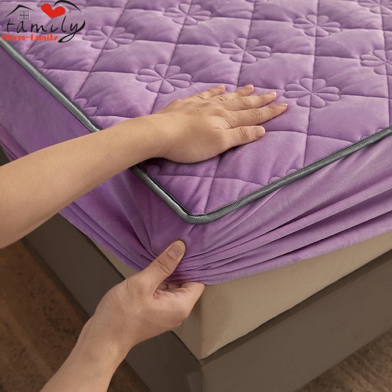 

1pc New Milk Velvet Mattress Protector Cover with Elastic Band Fitted Warm Thickened Skin-friendly Bed Sheet Queen Size Bedding