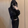 AL Black Yoga Set Muse Hoodie Muse Sweatpant Loose Comfortable Short Hooded Sweatshirt Women's Threaded Split Jogger Style Set 1