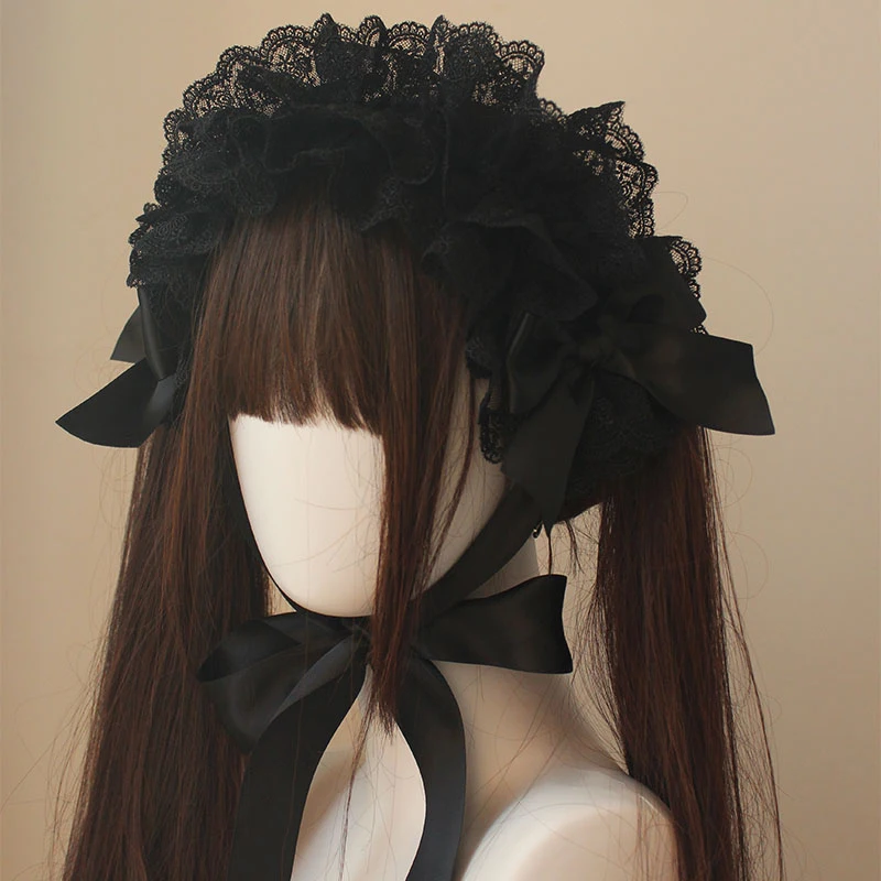 Harajuku Gothic Lolita Hat Gorgeous Multi-layer Lace Hair Bands Hairpin Anime Cosplay Princess Lace Bonnet Sweet Headwear