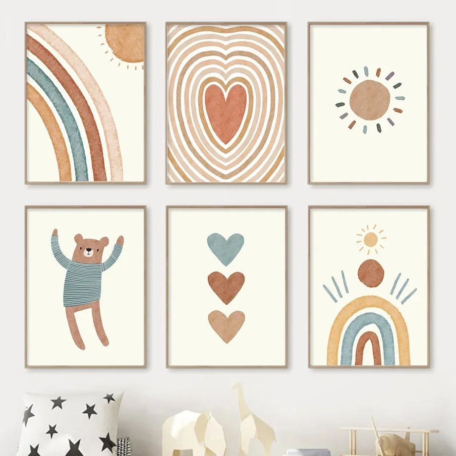 

Cartoon Bear Little Prince Heart Letter Rainbow Sun Wall Art Canvas Painting Nordic Poster And Prints Wall Pictures Kids Room