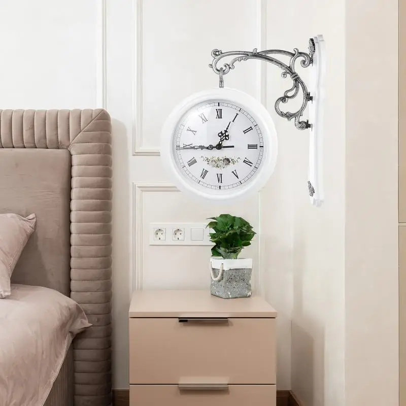 Description Picture 6 of itemDouble Face Clock Home Sided Vintage Rotatable Retro Wall-mounted European Style Glass Decoration