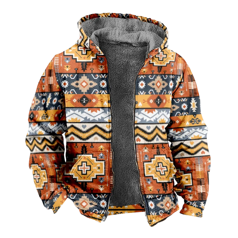 New Totem Italian Cotton Coat Hooded Sweater Casual Print Long Sleeve Zipper Sweater Thick Cotton Coat Autumn and Winter a22