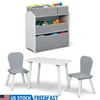 4-Piece Kids Playroom Set Wooden Table 2 Chairs Toy Organizer with Cling Stickers Storage Solution Toddlers Ages 3 1