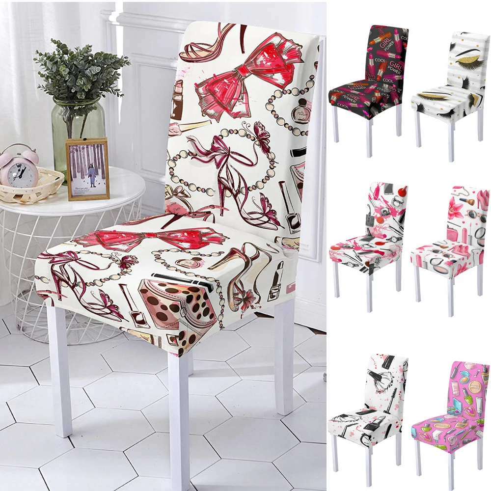 Makeup Brush Print Spandex Chair Cover for Dining Room Powder Room