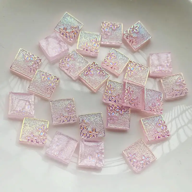 사각형 레진 라인석 귀걸이 장식, 핑크 AB 모조 다이아몬드 쥬얼리, DIY 스크랩북, 10mm, 로트당 50 개
