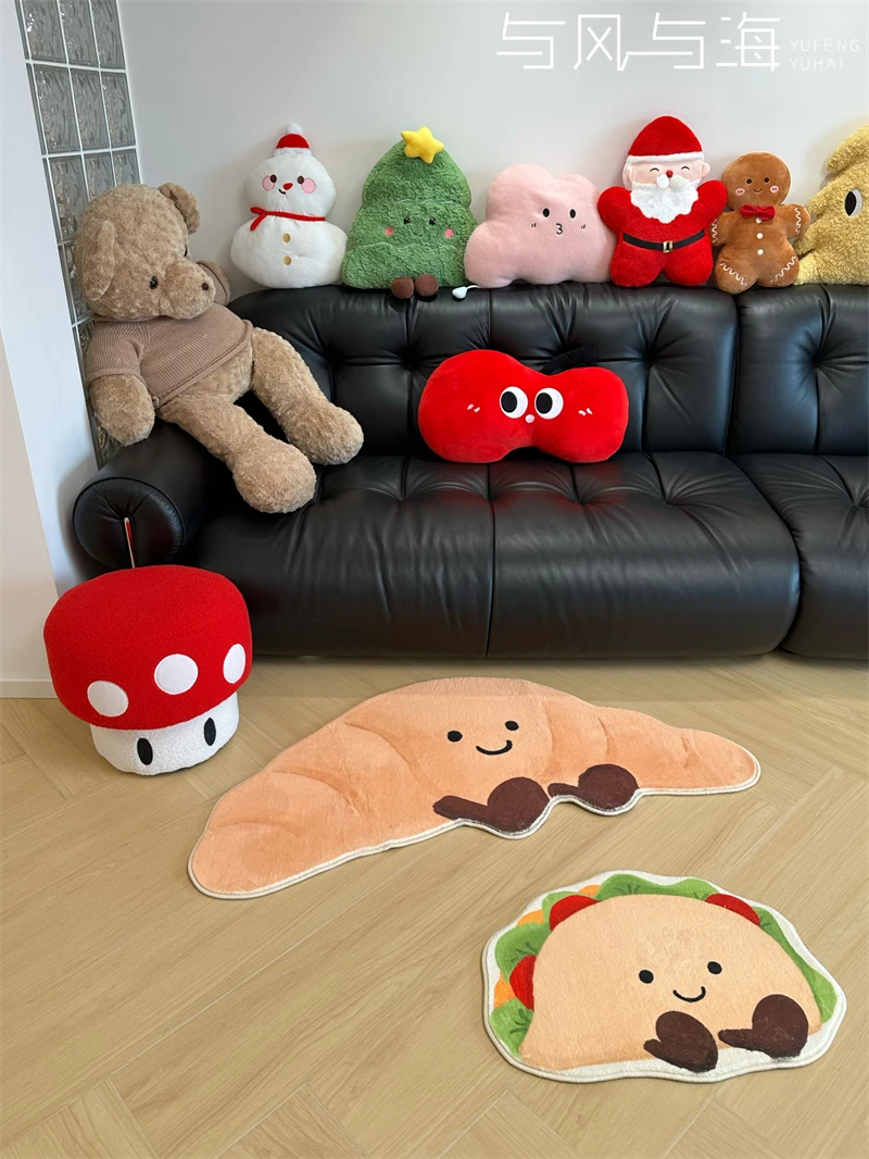 VIKAMA 귀여운 크로와상, 부드럽고 편안한 거실 카펫, 침실 홈 장식을 위..