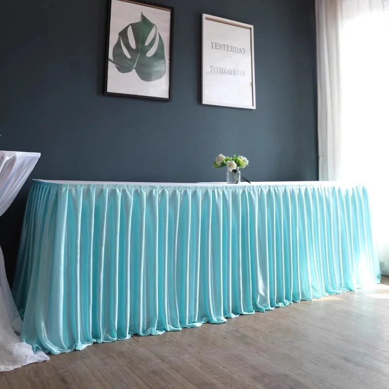 Champagne Polyester Table Skirt Wrinkle Resistant Pleated Ruffle Table Cloth for Birthday Party Banquet Wedding Baby Shower