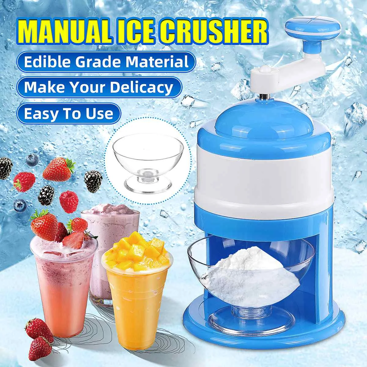 Stainless Steel Ice Crusher Hand Crank Manual Ice Crusher  Shaved Round Shape Ice Machine Ice Grinder Ice cube Drinks Chopper Stirrer  for Home Commercial: Ice Crushers