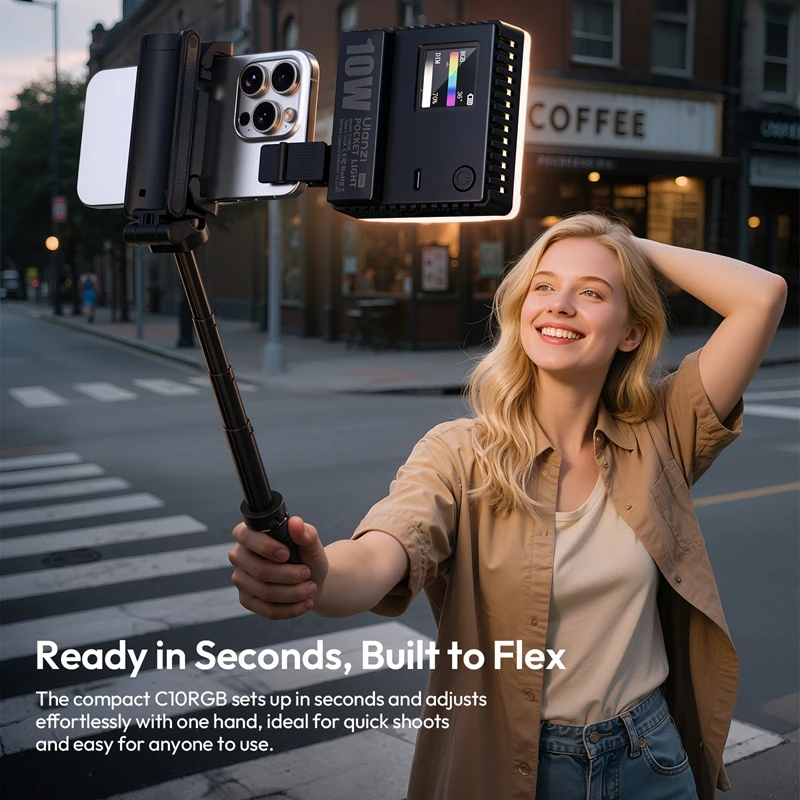 Ulanzi C10RGB Pocket Power 10W RGB Video Light 1800K-9000K CCT for Livestreaming Photography Vlog Shots Photography Fill Light