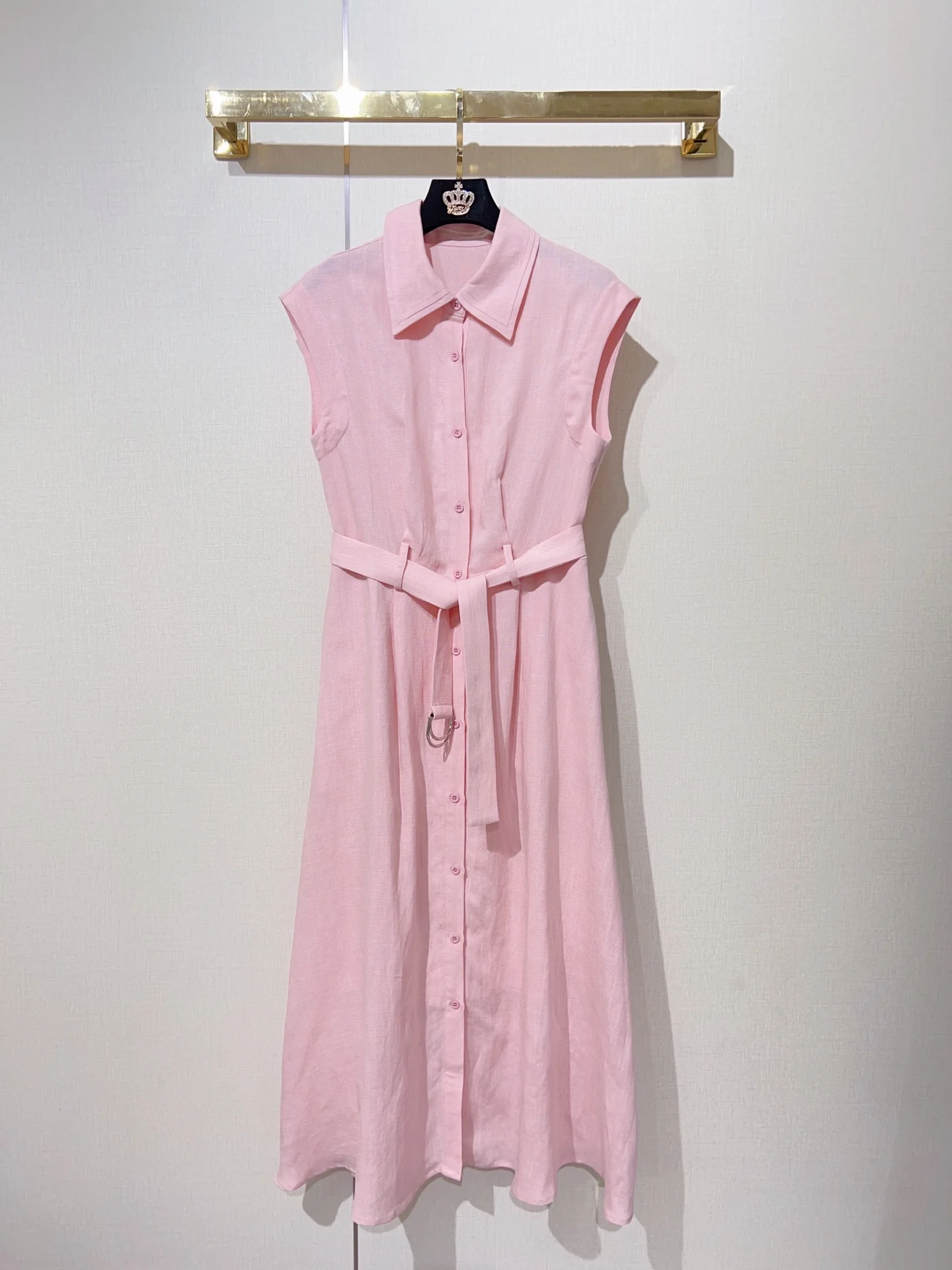 ZJYT Women's Summer Casual Dress 2026 New Fashion Sleeveless Single Breasted Linen Shirt Midi Dresses Elegant Vestidos Female 5