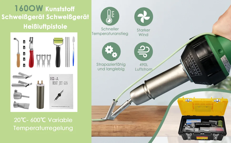 1600W Plastic Welding Machine Welding Tool Hot Air Gun 20 ℃600 ℃ Variable Temperature Control 21 Piece Hot Air Gun Kit – Detail 1