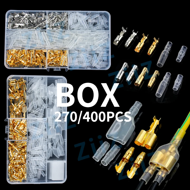 4.0 bullet Crimp terminal car electrical wire terminal connector diameter 4mm Female+Male+Case Cold press terminal 270/400PCS boxed